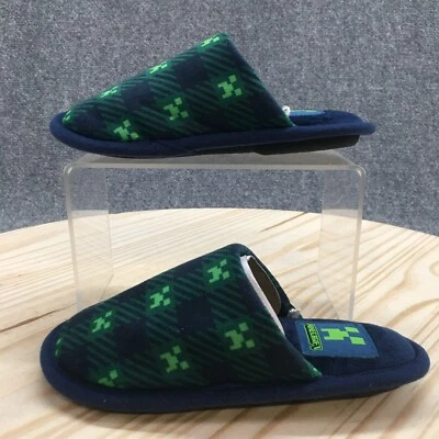 Minecraft Slippers Youth 11-12 Slip On Mules Blue Novelty Plush Scuff Creeper - Image 1 of 4