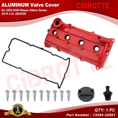 Red Aluminum Valve Cover Kit for 2002-2006 Nissan Altima Sentra SE-R 2.5L QR25DE - Image 1 of 4