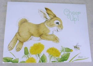 Vintage Greeting Cheer Up Get Well Soon Card Bunny Rabbit Current - CUTE Unused - Picture 1 of 3