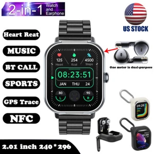 2 in 1 Smart Watch with Earbuds Men Smartwatch TWS Wireless Bluetooth Headset US - Picture 1 of 27