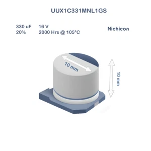10X UUX1C331MNL1GS Nichicon 330uF 16V 10x10 Aluminium Elektrolytkondensator SMD - Bild 1 von 2