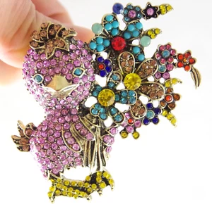 2,5" NEU OHNE ETIKETT DESIGNER STIL OSTERN KÜKEN ENTE mit BLUMEN KRISTALL STRASS BROSCHE - Bild 1 von 14