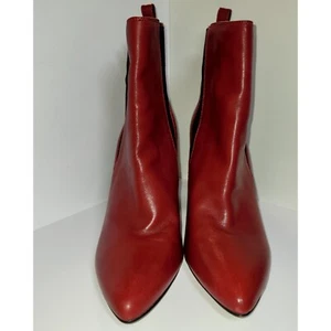 Vince Camuto Leather VC-BRITSY Bootie Red Black Size 10M Pointed Toe 4" Heel - Picture 1 of 11