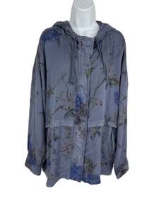 Chico's Full Zip Floral Hooded Jacket W/ Drawstring & Snap Buttons Sz 4 US 20/22 - Picture 1 of 12