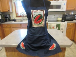 Unisex Erwachsene handgefertigte Schürze für Küche/Kunstwerk/Gartenarbeit ~ Denim mit Melone - Bild 1 von 4