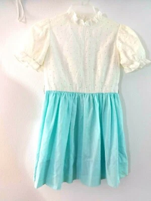 VINTAGE 1950 GIRLS HANDMADE EYELET COTTON DRESS SIZE 12 - Image 1 of 2