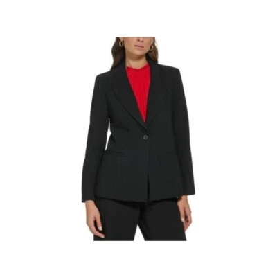 DKNY Petites Notch Collar Suit Separate One-Button Blazer Women's 6P Black L/S - Image 1 of 4