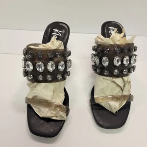 Nanette Lepore Blake Gray Clear Plastic Rhinestone Embellished Slip on Heels 8 - Picture 1 of 7