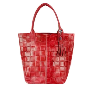 Italienische Hand-/Schultertasche aus echtem Leder, gewebter Effekt - rot - Bild 1 von 6