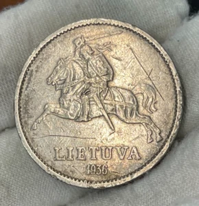 1936 Litauen 10 Litu Silber Münze Kratzer - Bild 1 von 4