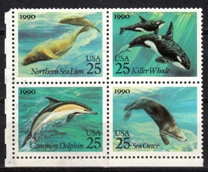 USA 1990 SEA CREATURES BLOCK OF 4 SCOTT 2511a MNH - Picture 1 of 1