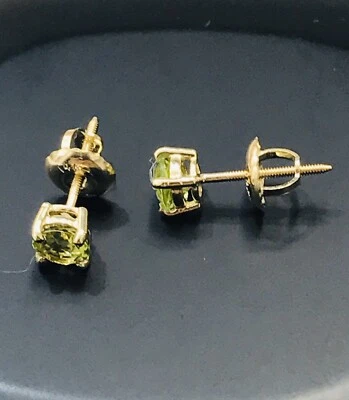 14k Yellow gold Round cut Natural Peridot Earring earring Stud August 0.50ct - Image 1 of 4