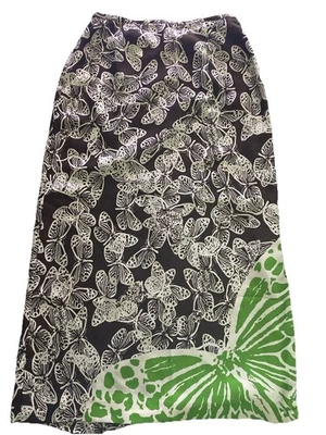 Maxi Falda Cynthia Howie para Maggy Boutique 100% Seda Marrón Mariposa, Talla 8. Foto 1 de 3