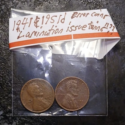 Error Penny 1941 1951d LAMINATION TWINS"2 OF A KIND$ PICTURE WORTH 1K WORDS#025 - Image 1 of 4