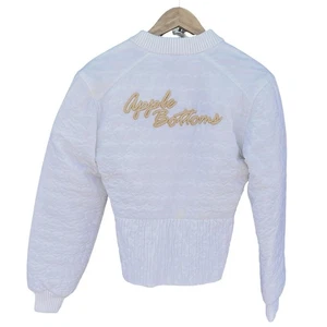 Apple Bottoms Jacket Womens Small White Gold Quilted Bomber Down Feather Ribbed - Picture 1 of 10