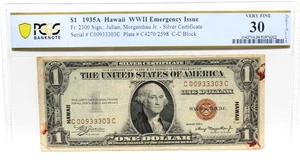 FR-2300 1935 A Series Hawaii WWII $1 Federal Reserve Note PCGS 30 VF BLOOD STAIN - Picture 1 of 4