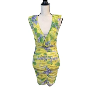 NWT Zara Spring Floral Yellow Lavender Mesh Bodycon Mini Dress Size Small - Picture 1 of 7