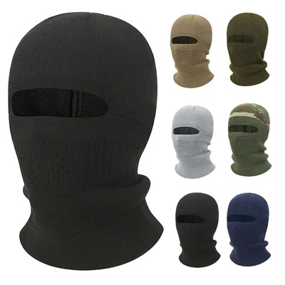 Máscara de esquí invierno cara completa gorro sombrero tejido pasamontañas capucha táctico cálido negro Foto 1 de 4