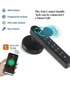 Tuya Smart Fingerprint Door Lock - Smart Door Handle, Biometric Door Lock With A - Picture 1 of 11
