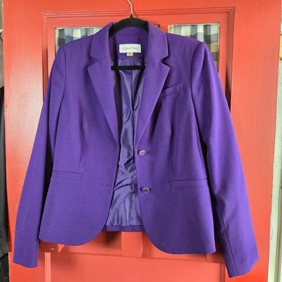 Chaqueta Blazer Para Mujer Calvin Klein Púrpura Manga Larga Botón Frontal Talla 8 Foto 1 de 4