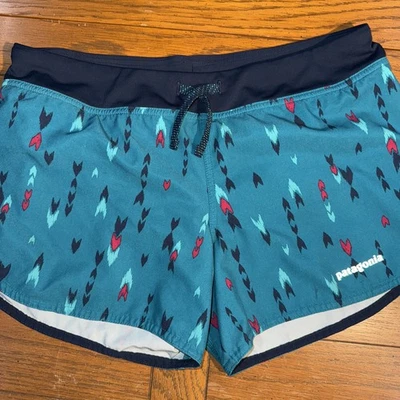 Patagonia Women’s Nine Trails Lined Shorts 4" Teal Aztec Drawstring Short XS - Image 1 of 4