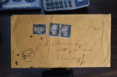 Tres estampillas de Jack Scott #73 de 1861-66 en sobre de Middleburg Pennsylvania  Foto 1 de 2