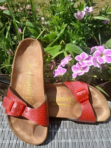 BIRKENSTOCK MADRID PAPILLIO RED SNAKE SKIN EFFECT UK 4 USED WOMENS FLAT SANDALS - Picture 1 of 8