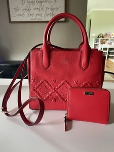 Kate Spade Red Meriwether Flynn Whipstitch Tote w/Matching Zip Around Wallet Set - Picture 1 of 5