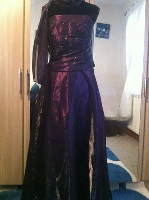 Aubergine Satin & Organza Two Piece Evening Gown/Prom Dress Size X Large (12) - Image 1 of 4