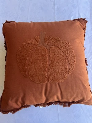 Threshold Target Decorative Orange Pumpkin Pillow Embroidered Fringe 18 Inch - Image 1 of 4