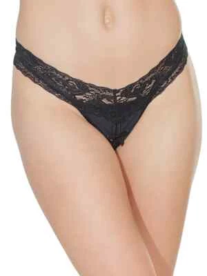 Tanga de malla talla grande con cintura de encaje elástico festoneado negro o rojo OSXL Foto 1 de 4