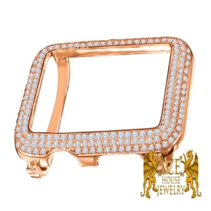 14K Rose Gold Finish Apple Watch Bezel Lab Diamond Cover Case Fit Series # 2 & 3 - Picture 1 of 6