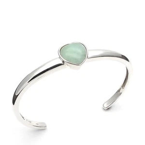 925 Sterling Silver Bracelet Womens QVC Jadeite Heart Cuff Bangle - Picture 1 of 4