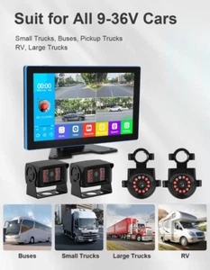 9"Touch Screen Quad Monitor DVR Bluetooth USB 4x Rear View Backup Cameras Truck - Bild 1 von 24