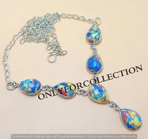 Tolle Mosaik Jaspis Edelstein 925 Sterling Silber vergoldet Halskette Schmuck - Bild 1 von 3