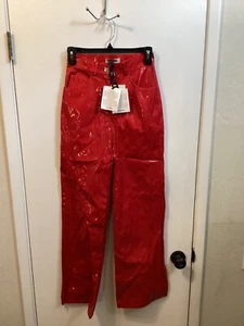 Women NWT "Nocturne" red shiny faux leather, flare pants. Size XS-34 Reg.$252.00 - Picture 1 of 2
