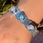 Rainbow Moonstone & Blue Topaz Gemstone 925 Sterling Silver Bangle Cuff Bracelet