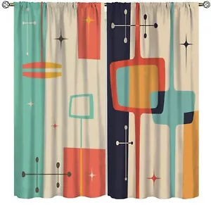 Retro Abstract Curtains, Colorful Vintage Mid Century 50s 60s Geometric Abstr... - Picture 1 of 7