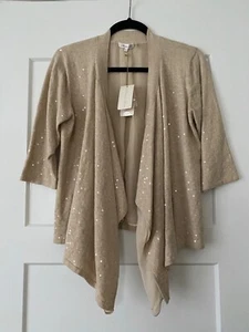Minnie Rose Womens Open Front 3/4 Sleeve Cardigan Beige Size Large - Picture 1 of 6
