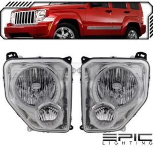 Pair LH RH Halogen Headlights w/ Fog Lamp fits JEEP 08-12 LIBERTY - Foto 1 di 2