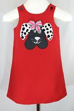 Church Mouse Designs Girls Red Dog Face Applique Sleeveless Jumper Dress Size 5