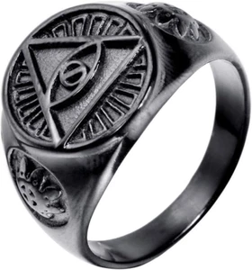 Men'S Stainless Steel Triangle Eye of God Ring Vintage All Seeing 6 Colors - Picture 1 of 5