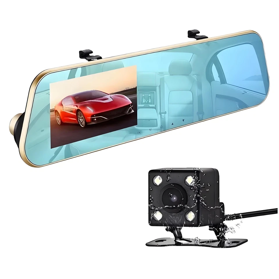 Car DVR Review Mirror Total 2 lens Camera  HD 1080P Digital Video Recorder 4.3" - Image 1 of 4