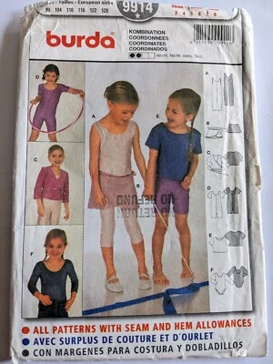 Burda Sewing Pattern 9914 Girls Ballet Gym Leotard Unitard Skirt Wrap Sizes 3-8  - Image 1 of 3