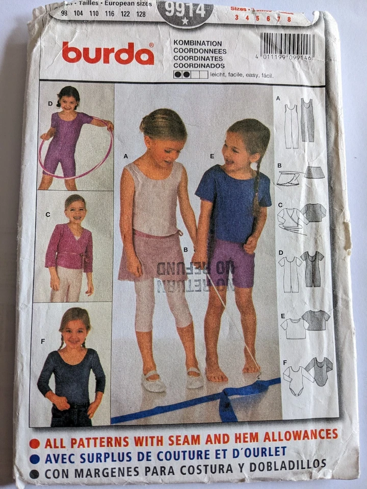 Burda Sewing Pattern 9914 Girls Ballet Gym Leotard Unitard Skirt Wrap Sizes 3-8  - Image 1 of 3