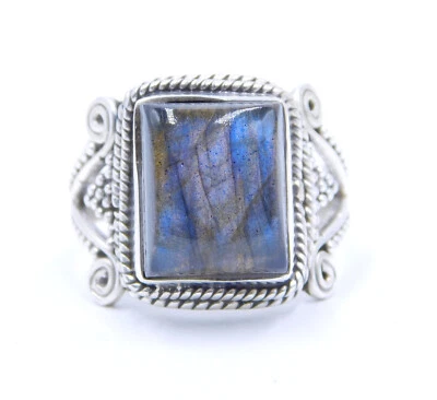 6.80 GM 925 Argento Sterling Naturale Labradorite Taglio Gemma Anello 8 " US - Immagine 1 di 4