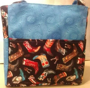Western Cowboy Boots Spurs America Flag Purse/Project Travel Bag Handmade 12x12  - Picture 1 of 8