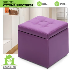 Living Home Decor Classic Cube Unfold Storage Ottoman Benches Faux Leather -Wine - Picture 1 of 10