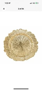 Gold Charger Plates Set of 12, Reef Plate Chargers for Dinner Plates, Plastic... - Picture 1 of 2