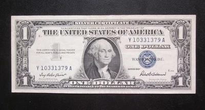 1957 $1 SILVER CERTIFICATE ONE DOLLAR BANKNOTE OLD US NOTE Y 10331379 A - Image 1 of 2